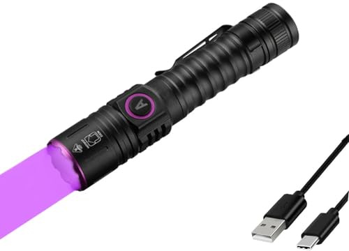 WESLITE Torcia UV 365 nm, torcia a luce nera 365 nm 5 W UV LED torcia USB ricaricabile luce nera torcia per ambra, resine UV, pesca, minerali (batteria inclusa)