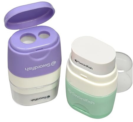 Swordfish ‘Twin Combo’ Pastel Double-Hole Pencil Sharpener and Eraser[Pack of 1] Assorted Colours [40381]