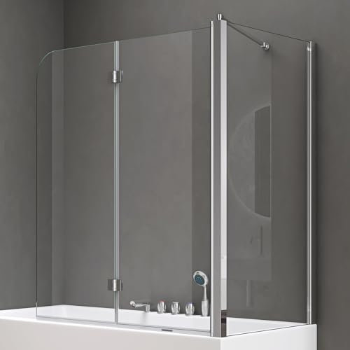 doporro Duschwand für Badewanne 70x120x140cm Badewannenaufsatz Duschabtrennung 6mm ESG-Sicherheitsglas inkl. NANO-Beschichtung Badewannenfaltwand Wandanschlag links/rechts Cortona113