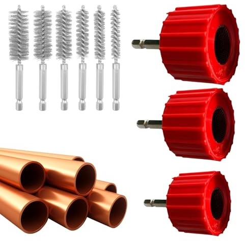 Lot de 3 nettoyeurs de tuyaux en métal avec embout de perçage | Nettoyeur de tuyaux pour la maison, outils de nettoyage de tuyaux en cuivre, outil de nettoyage de tuyaux avec 6 poils en acier