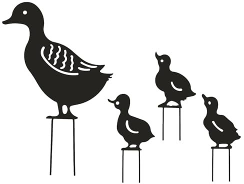 Lollanda Lot de 4 piquets de jardin en métal creux en forme de canard - Décoration de jardin - Statues pour jardin, pelouse, extérieur (canard)