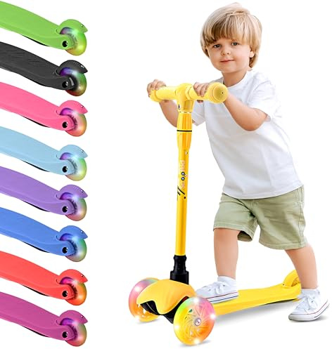 Hurtle Monopattino Bambino e Bambina a 3 Ruote, Scooter per Bambini e Bambine con Luci LED, Altezza Regolabile 64-71 cm, Antiscivolo, per Interno/Esterno, Età 2-5 Anni