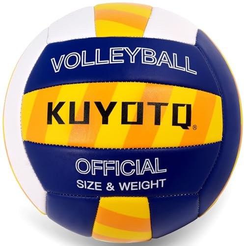 KUYOTQ Striped Outdoor Beach Volleyball, 3MM Thickened Surface Soft Leather Volleyball for Youth Mens,Beach Play,Game, in&Outdoor Training (Official Size,Deflated)