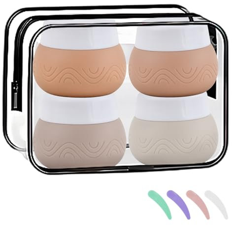 4 Pièce Pot en Silicone Voyage,Contenant Voyage 30ml,Kit Voyage Produit Toilette, Pot de Crème en Silicone, Lot de Bouteilles de Voyage Portables,Pots en avec Sac Transparent (Café)