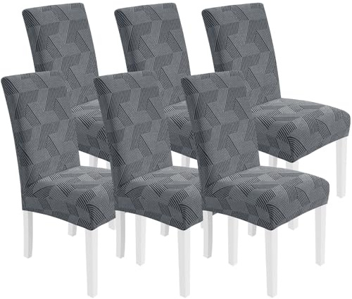 CYCMACO Fundas Sillas De Comedor Pack 6, Fundas Sillas Elástico Universal con Respaldo, Ajustables, Modernas, Duradera, Extraíbles, Lavables, Suave Y Confortable, para Hogar, Gris Claro