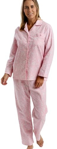 Marlon Women's Blanche Printed Brushed Cotton Pyjama, Pretty Pink, 24-26