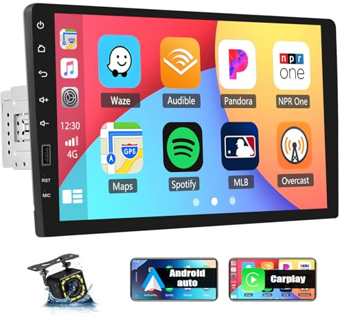 CAMECHO Bilradio 1 Din 9 tums trådlös Carplay Android Auto YouTube Bluetooth-radio pekskärm med backkamera Mirror Link FM/AM/RDS SWC 2 USB rattstyrning