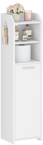 Hzuaneri Mobiletto Bagno, Mobiletto Bagno Salvaspazio Stretto, con Gancio, Ripiani Regolabili, Vano a Giorno, per Spazi Ridotti, Soggiorni e Angoli, 20 x 20 x 90 cm, Bianco BC22903X