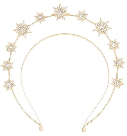 Fascia per Capelli con Corona e Stella, Oro Copricapo da Dea avec Strass, Doppio Strato Aureola Corona Diadema Copricapo Stella per Donna Ragazze, Cerchietto per stelle Matrimonio, Natale (Oro)