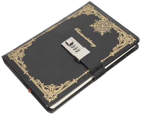 Gatuida Cahier Mot de Passe Carnet en Cuir Pu Noir avec Serrure 0-9 à 3 Chiffres, Papier, Écriture Fluide et Résistante à L'encre, pour Inspiration et Conférence