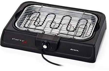 Ariete 723 - Barbacoa electrica portatil, 2000 W, resitencia extraíble, 2 posiciones de temperatura ajustable, indicador luminoso, bandeja antigoteo, 41.5 x 24 cm, negro