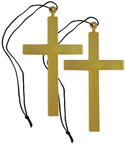 com-four® 2 collares con grandes cruces de sacerdote para disfrazarse en Mardi Gras o Halloween (dorado/negro)