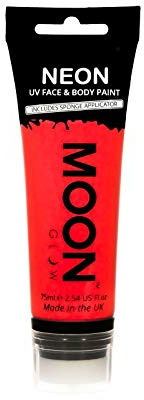 Moon Glow Supersize 75ml Neon UV Face & Body Paint - Intense Red - with sponge applicator