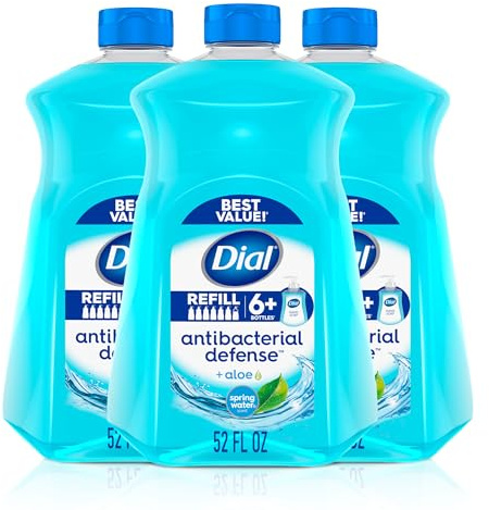 Dial Antibacterial Defense Liquid Hand Soap + Aloe, Spring Water Scent, 52 Fl Oz Hand Soap Refill (Pack of 3), Dermatologist-Tested, Gentle Formula