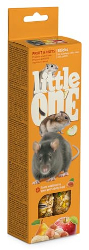 Little One Palitos de Frutas y Nueces | Paquete de 4 | 4 x 120 g | Alimento complementario para hámsters, Ratas, Ratones y gerbos | con Frutas y nueces | Fácil de Fijar