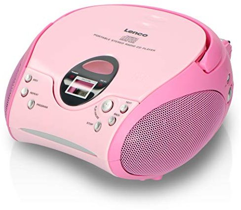 Lenco SCD-24 Portable Stereo Boombox with CD Player & FM Radio – Pink