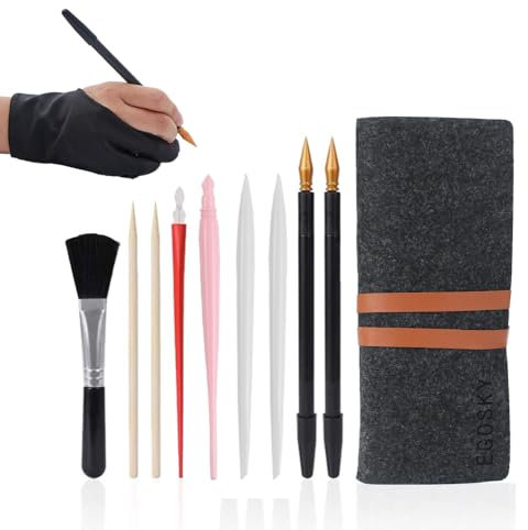 Kratzstifte für Kratzbilder, 11 Stück Scratch Art Tools mit Scratch Stift, Bambus Kratzbild Stift, Bürste, Rot Kratzstift, Filz Aufbewahrungstasche, Scratch Painting Set für Kinder Erwachsene