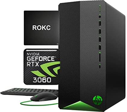 [Geforce RTX 3060] 2022 HP Pavilion Gaming Desktop PC, 32GB RAM, 1TB SSD+2TB HDD, Intel i5-10400F, Wired Mouse & Keyboard, Bluetooth, Wi-Fi, USB Type-C, Display Port, HDMI, Windows 11, Mouse Pad