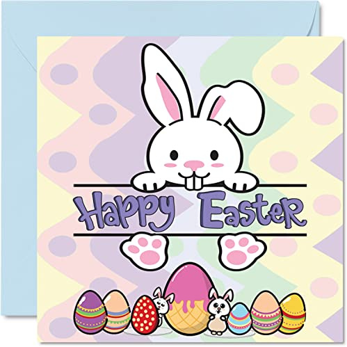 Easter Cards - Bunnies & Eggs - Happy Easter Card Friend, Bunny Cards, Christian Gifts, 145mm Spring Seasonal Greeting Cards for Family and Friends