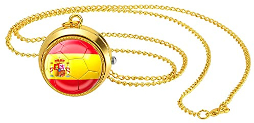 JewelryWe Reloj de bolsillo clásico con diseño de bandera nacional de fútbol para hombres y mujeres, España