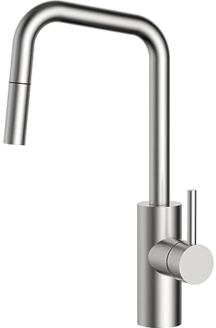 Krobec grifo cocina extraible, grifos de cocina, grifos cocina fregadero, grifo cocina flexible, giratorio 360°, Núcleo de válvula de cerámica, acero inoxidable.