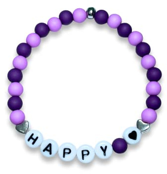 Majas Perlen Armband Happy Flieder Purple Acryl 6mm - Statement Perlenarmband - Geschenk Lieblingsmensch Glück Freundschaft Lebensmotto - Handmade Personalisierbar