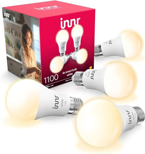 innr Zigbee E27 Smart Lampe, funktioniert mit Alexa und Hue* (Bridge erforderlich), Warmweiß, Glühbirne E27 Dimmbar, Smart Home Lampe, 1150 Lumen, 4-Pack