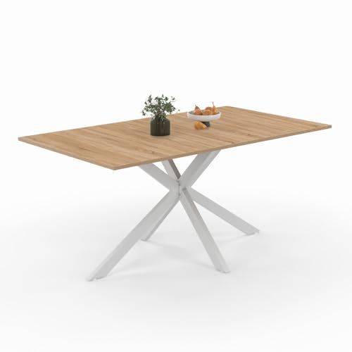 IDMarket – Mesa de comedor rectangular Alix 8 personas Pie araña Madera y Blanco 160 cm