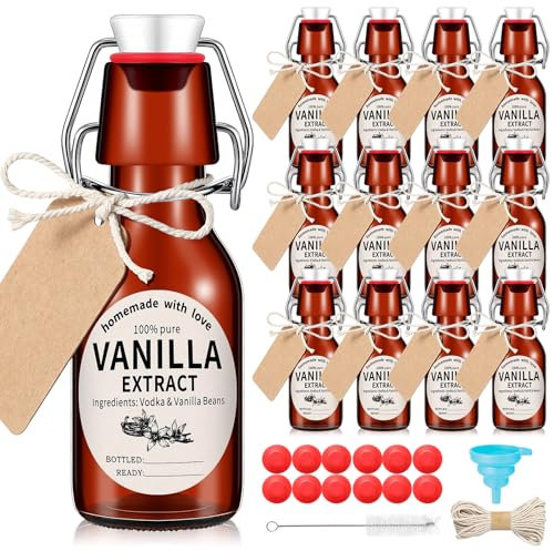 Vesici 12 Sets Amber Swing Top Glass Bottles 4 oz Vanilla Extract,4 oz