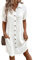 Achinel Long Shirt Dress Womens Button Down Summer Dress Ladies Short Sleeve Beach Cover Up Shirt Dress V Neck Casual Midi Dress White S