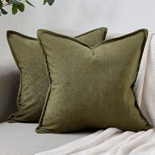 DakTou Kissenhülle 40x40 Grün Gestreifte Kordsamt Kissenbezug 2er Set Modern Boho Sofakissen Dekokissen Kissenbezüge Zierkissenbezüge mit Genähtem Rand für Sofa Sessel Zuhause Schlafzimmer