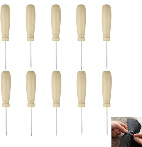 10 Pieza Cono recto de mango grueso para Perforar Natural Barnizada, Perforaciones Creativas en Papel y Tela Fina, Herramienta de Bricolaje para Niños y Adultos (15,7 cm)