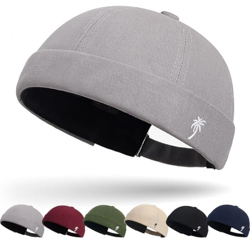 Cotton Docker Cap Seemannsmütze Hafenmütze Original Dockermütze Herren Sommer Brimless Hat Kopfbedeckung Seemannskappe Herren Verstellbar Cap Ohne Schirm Retro Brimless Hat Rolled Cuff Fischermütze