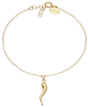 Louis Ciocchetti dal 1887 Bracciale Argento 925 con Corno Portafortuna, catenina colore oro Regolabile, Idea Regalo Uomo e Donna, Made in Italy