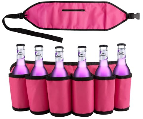 Adfuenom Ceinture de bière rose pour 6 canettes, ceinture de boisson de qualité supérieure et porte-bière en tissu Oxford, porte-bière réglable, pour femmes, accessoire JGA, gadget de festival