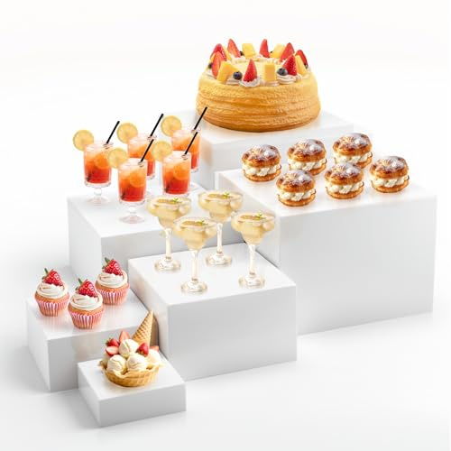 Presentoir Aperitif Buffet, Lot de 6(7.6/10.1/12.7/15.2/17.7/20.3cm) Presentoir a Gateau, Présentoirs à Dessert en Acrylique Blanc, Support Buffet Mariage pour Dessert/Figurines/Aliments (3-10in)