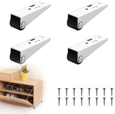 Yitexin 4 Pieces Mini Long Frame Caster Wheels with 16 Screws, Silent Rigid Fixed Door Bottom Support Wheel, Horizontal & Vertical Install Rolling Casters for Wooden Gate Drawer (4)