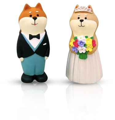 XJLyaya 2 Piezas Muñecos Tarta Boda, Figuras Novios Tarta, Figuras de Novios Personalizadas, Estatua de Boda Shiba Inu, Adecuado para Aniversarios, Adorno para Tarta, San Valentín