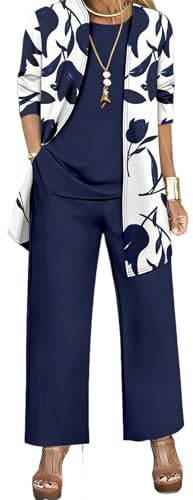Leisure Wear Sets for Women Uk 3 Piece Outfits Long Sleeve Jacket Vest Top Wide Leg Trousers Co Ord Sets Casual Slim Tracksuit Set Floral Comfy Loungewear Elegant Travel Outfits