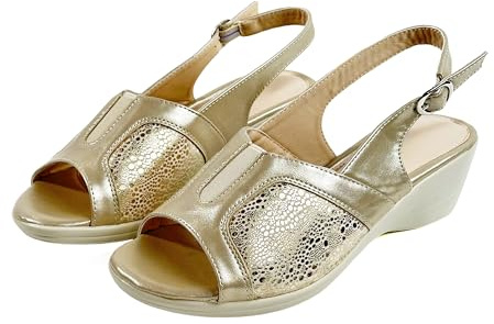 JOMIX Sandalias Mujer Cómodas para Caminar Verano con Slingback Ajustable Zapatos Abiertos Transpirables Cuña Antideslizante Dorado 36