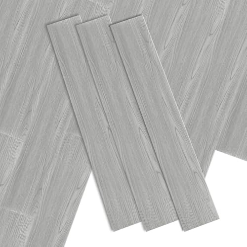 ISOISL PVC-golvbeläggning självhäftande, 54 plattor ca 7,5 m² vinylgolv självhäftande, golvplattor 91,5 x 15,2 cm laminat, vinylplattor för golvvärme, halkfri vattentät, rökgrå
