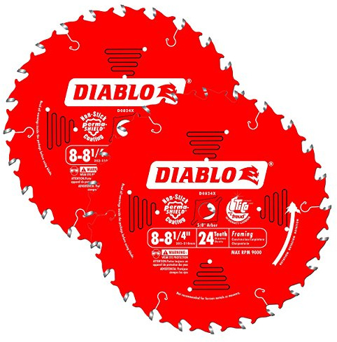 Freud D0824X Diablo 8-1/4-inch 24 Tooth ATB Thin Kerf Framing Saw Blades, 2-Pack