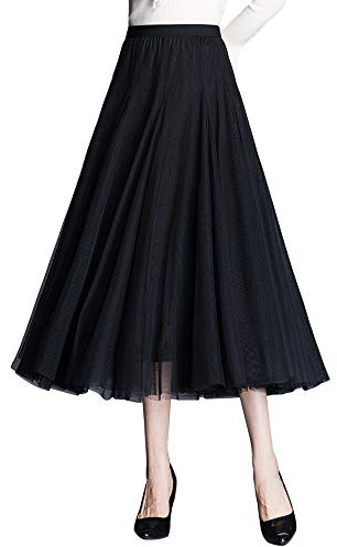 ANIMQUE Femme Jupes Longue Tulle Midi Jupe Taille Haute Plissé Elastique Taille Princesse Élégante Fête Mariage Jupe