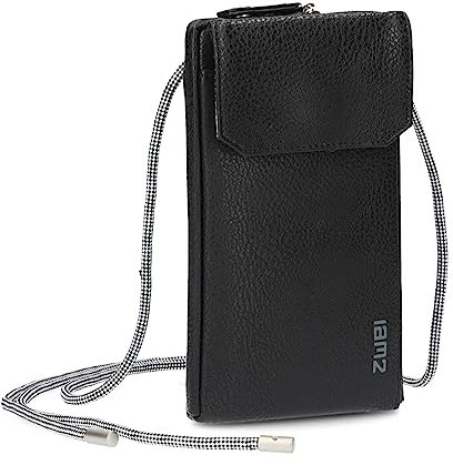 Zwei Handytasche zum Umhängen Mademoiselle.M MP30 Smartphone-Etui & Geldbörse 2-in-1, umlaufender Reißverschluss, längenverstellbarer Riemen, Mini-Handtasche 19 x 10 x 3 cm (Noir)
