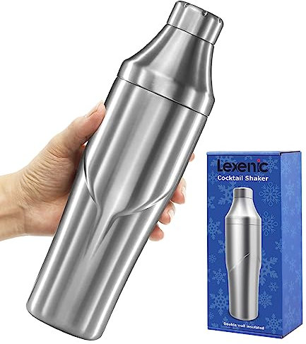 Lexenic Premium Cocktail Shaker 24oz - Vakuum isoliertes Martini Shaker, Spoon & Jigger Kit - 18/8 Edelstahl -Getränke Shaker - Eingebautes Sieb Margarita Shaker für Home Bar, Picknick, Geschenk