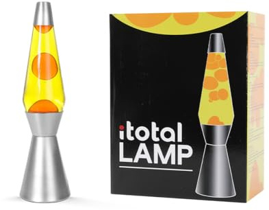 I-TOTAL® - Lampada Lava Spaceship Colorata Effetto Bolle Ipnotico, Design Retrò, Cera Fluida, Luce Rilassante, Lampada Decorativa per Casa e Ufficio (Base Argentata Liquido Giallo Cera Arancione)