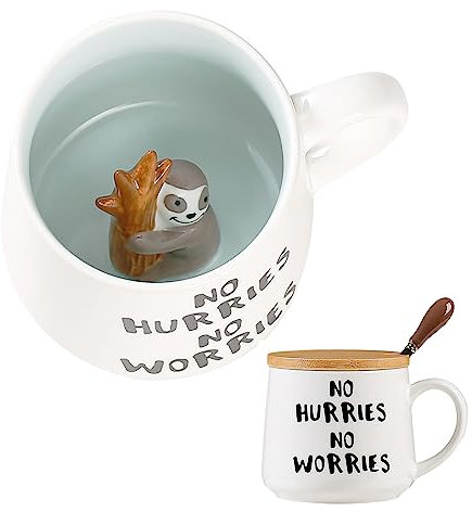 Süße Sachen Keramik Faultiere Kaffeetasse Teetasse Mit Deckel Löffel Lustige Tassen Geschenke für Frauen Kaffeebecher Porzellan 3D Tasse Personalisiert Cappuccino Tassen Freundin Jahrestag Geschenk