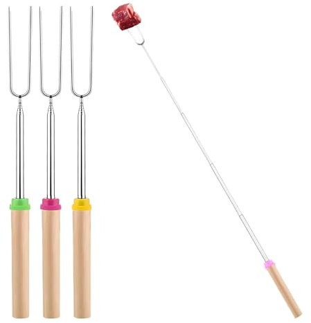 SULIVES 4 Pack Marshmallow Toasting Forks Kit - Extendable Stainless Steel Smores Sticks for BBQ and Campfire - Retractable Outdoor Campfire Accessories for Roasting Marshmallows and Hot Dogs
