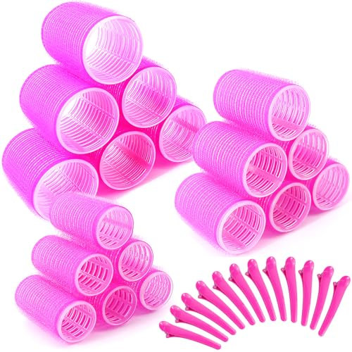 Qufiiry 48 Stück Lockenwickler Set, Lockenwickler Groß Locken, Jumbo Groß Haftwickler Selbsthaftend Hair Rollers 45/35 /25mm, Lockenwickler mit 12 Stück Klammernn für lange mittlere klein Haare