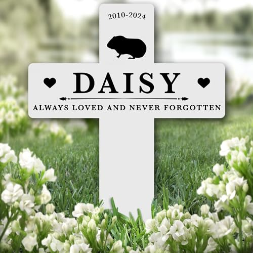 Cross Guinea Pig Silhouettes Pet Remembrance Garden Plaque Grave Memorial Stake |Personalised In Loving Memory Remembrance Memorial Plaque Grave Decoration Marker Garden Ground Stake